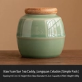 Mini celadon ceramic tea canister with bamboo lid in celadon green finish, 250ml capacity - Small Yuan San Jar - Longquan Celadon