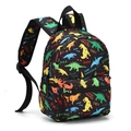 13-inch kids backpack in black with colorful dinosaur prints and padded straps - Black Dinosaur