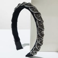 Detail of twisted velvet headband with sparkling grey rhinestones on a white background - Bright Black