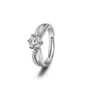 Silver twist-band open ring with large round solitaire and pave-set zircons - Intertwined Love 1 Carat Ljz-78 / Adjustable Open
