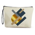Beige canvas cosmetic bag with abstract geometric patterns and black wristlet strap - Modern Color Blocks (Style 8)