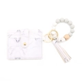 White marble silicone bead bracelet with PU leather card wallet and tassel keychain - Marble