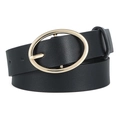 Cintura classica da donna in pelle PU nera con fibbia ovale in metallo dorato - Nero