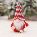 Christmas gnome plush with red knit hat and wooden skis for holiday tree decoration - Red Series Forest Man
