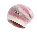Winter gebreide muts in roze en grijs kleurverloop met warme voering van bont - Roze (6067-Roze)