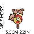 Detailed view of capybara bear donut embroidery patch with size dimensions 6.5cm by 5.5cm - Bear with Popsicle
