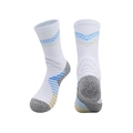 White basketball socks with blue and yellow V-patterns and cushioned towel bottom support - Kids One Size / White/Lake Blue/Apricot