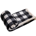 Thick black and white buffalo check flannel blanket with soft white sherpa lining - Black White Grid