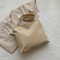 Chic beige corduroy tote bag with Fashion Instinct label for casual shoulder carry - Khaki