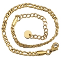 Polished 18k gold plated stainless steel Figaro chain with adjustable lobster clasp - 18+5cm / Gold