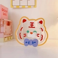 Transparent acrylic desk organizer with cute tiger design and purple bow tie detail - 3# Cute Tiger / Cartoon Tiger-shaped Acrylic Storage Box With A Purple Bow Tie