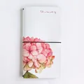 White traveler's notebook with watercolor hydrangea and Fall in love with life quote - Hydrangea