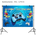 Blue video game themed happy birthday backdrop banner for boys party decoration 1.27x0.7m - Backdrop Banner 127*70cm