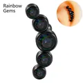Black plated curved cartilage stud earring with five iridescent opal rhinestones - Black - Colorful Zircon Curved