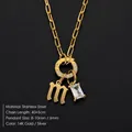 Gold stainless steel initial 'M' necklace with sparkling crystal and paperclip chain - Letter M