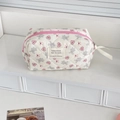 Trousse à maquillage matelassée blanche avec lapin gris, cœur et fermeture rose - Cœur Lapin Gris (Sac Octogonal)