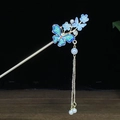Eleganter chinesischer Haarschmuck mit blauem Schmetterling und langen Quasten - Schmetterling Blaue Blume Perle Quaste (0180)