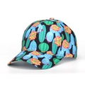 Black baseball cap with tropical cactus and floral print in summer tie-dye style - Black Background Cactus and Flower Style (40#)