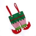 Christmas elf leg gift bag in red and green felt with festive striped stockings - Red Foot Style