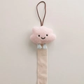 Pink plush cloud hair clip organizer with embroidered smile and blue raindrops - Light Pink Cloud