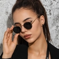 Retro small round metal sunglasses with gold frames and dark lenses for a trendy look - Gold Frame Full Grey