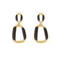 Elegant gold-tone geometric earrings with black drip oil enamel finish for women - Black