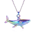 Macro view of shark pendant with rainbow plating finish on a stainless steel chain - Rainbow Color Pendant with Necklace