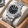 Silver stainless steel men's watch with black horizontal dial and diamond bezel - Silver Steel Black Dial