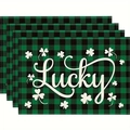 Détail de 4 sets de table Saint-Patrick en lin avec carreaux verts et motif trèfle Lucky - Design Plaid Lucky Charms (3) / 30x45cm