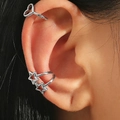 Set de pendientes de clip plateados de doble capa con dijes de corazón y estrella - Juego de Corazón y Estrella - Plateado (0693)