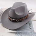 Gray felt western cowboy hat with a metallic bull head emblem and studded leather band - One Size 57-58cm / White Bull Head with Three-Row Studs / Gray