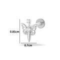 Silver butterfly titanium stud with zircon and dimensions 0.85cm by 0.7cm - Butterfly Style (T2511-5#) / Silver
