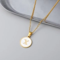 18K gold plated stainless steel necklace with white shell round letter X pendant - Letter X Style / Gold