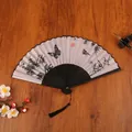 Classic bamboo folding fan with black frame, ink butterfly and bamboo patterns - Sunrise Butterfly