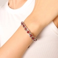 Silver chain bracelet featuring a square red zircon stone worn on a female wrist - Silver Color Red Zirconia Bracelet-16+5cm