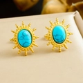 Vintage oval turquoise earrings with brushed gold finish on stainless steel for women - Earrings (E6262)