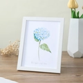 Minimalist white wooden photo frame with blue hydrangea watercolor art and motivational text - White