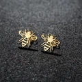 Minimalist hollow bee stud earrings in gold finish with intricate stainless steel wings - 279 Gold (Wasp)