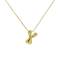 Detailed view of an 18k gold plated bubble teardrop pendant on a fine box chain necklace - Letter Y