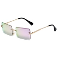 Frameless rectangular sunglasses with pink and green gradient lenses and gold metal frame - Gold Frame Pink Mirror