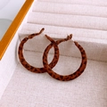 Detail of round leopard print earrings with a soft velvet flocking texture and dark brown tone - Coffee Round Medium (Silver Pin)