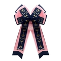 Pince à cheveux nœud équestre bleu marine et rose avec motifs de mors dorés - Pince à cheveux / Épissage Marine Rose