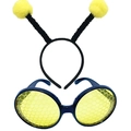 Bee costume set with black antenna headband and yellow honeycomb grid party glasses - Full Black Antenna Set