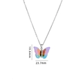 Collana in acciaio al titanio con ciondolo a farfalla colorata da 23,7mm e glitter vivaci - Catena d'Argento Farfalla Sfumata Rosa Viola