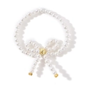 Elegante bracciale con perle bianche e fiocco dorato placcato oro 18 carati - Elastico per capelli / Elastico per Capelli con Fiocco Intrecciato in Perle Bianche