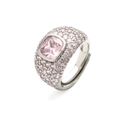 Adjustable open ring featuring a pink cushion-cut gemstone and pavé-set pink crystals - Silver Pink Zirconia Wide