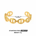 Minimalist 18k gold plated stainless steel open bangle featuring geometric chain link design - Gold Anchor Link Chain