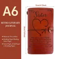 A6 brown PU leather TN journal for sister with heart pattern and string binding - Sister Plane / Brown
