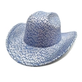 Detail of silver cowboy hat with metallic blue geometric pattern for party wear - M (56-58cm) / Blue