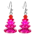 Creative pink Christmas tree drop earrings with layered crystal beads and silver hooks - Rose Red